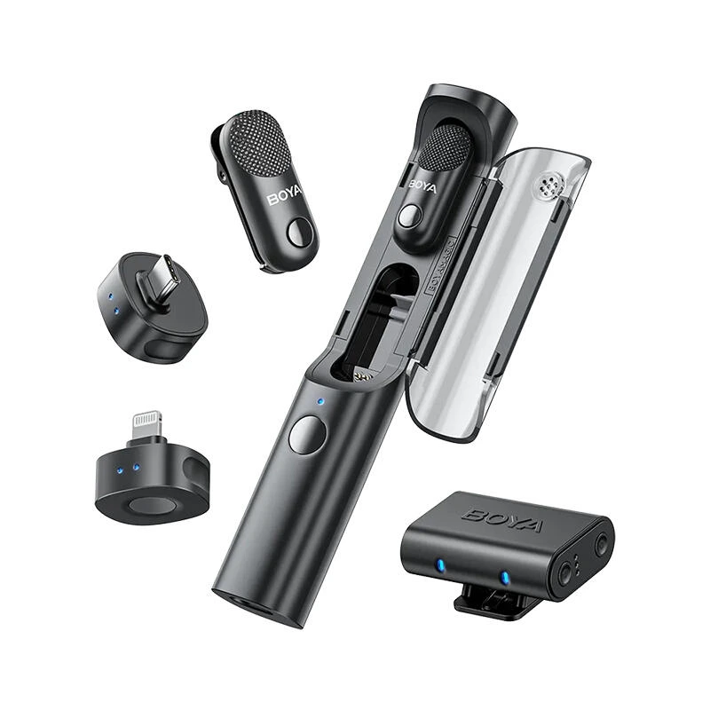 BOYA Magic 02 Transformable Al-Powered Mini Wireless Microphone combo Black | მიკროფონი