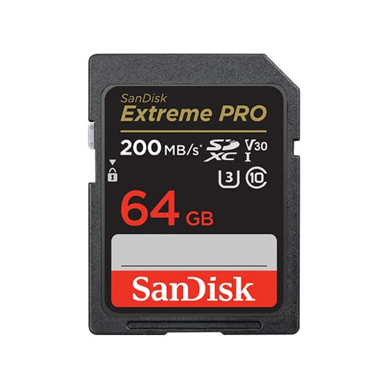 SanDisk 64GB Extreme PRO SD/XC UHS-I Card 200MB/S V30/4K Class 10 SDSDXXU-064G-GN4IN | მეხსიერების ბარათი