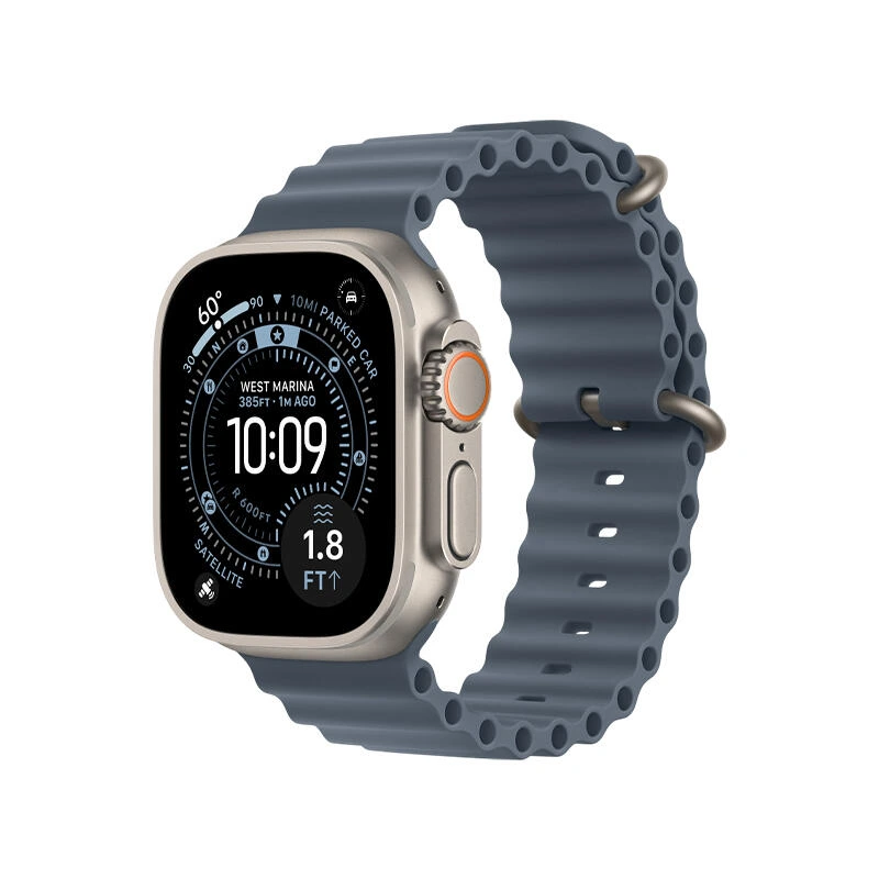 Apple Watch Ultra 3 49mm Natural Titanium Case With Anchor Blue Ocean Band MEWH4 | Saati