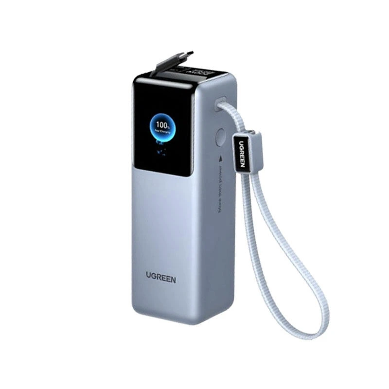 Ugreen Nexode 25000mAh Type-C USB Power Bank With Retractable Cable 75702B Grey | Power ბანკი