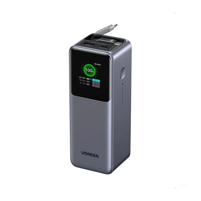 Ugreen Nexode 20000mAh Type-C USB Power Bank With Retractable Cable 95670B Grey | Power ბანკი