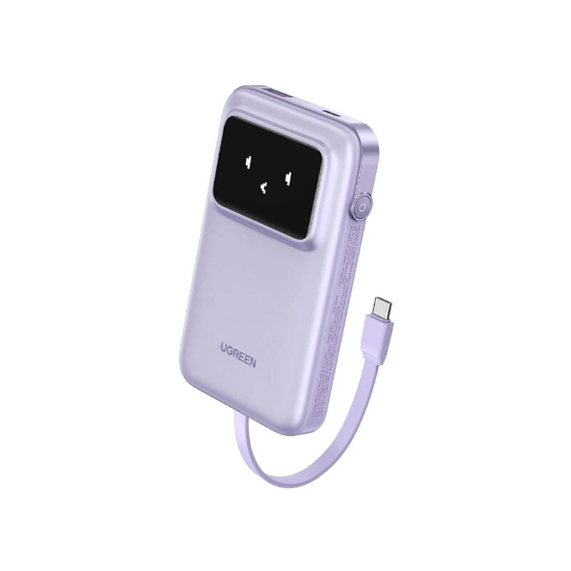 Ugreen Uno 10000mAh USB Type-C Power Bank With Built In Cable 35604B Purple | Power ბანკი