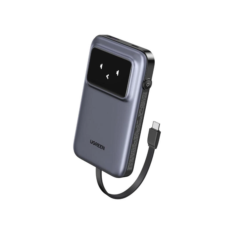 Ugreen Uno 10000mAh USB Type-C Power Bank With Built In Cable 35603B Grey | Power ბანკი