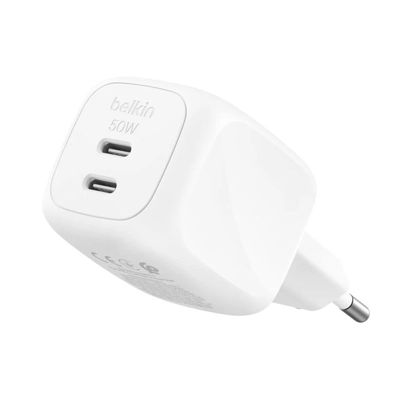 Belkin 50W Dual USB-C GaN Wall CHarger With PPS WCH019kqWH White | зарядка