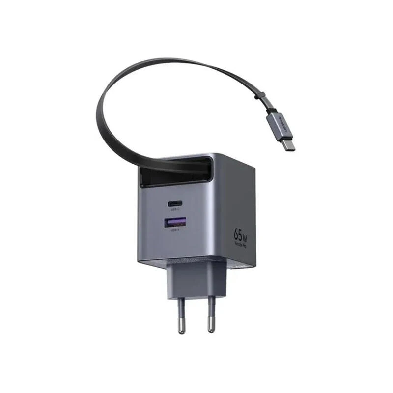 Ugreen 65W GaN Fast Charger With Retractable Cable 65825 Grey | დამტენი