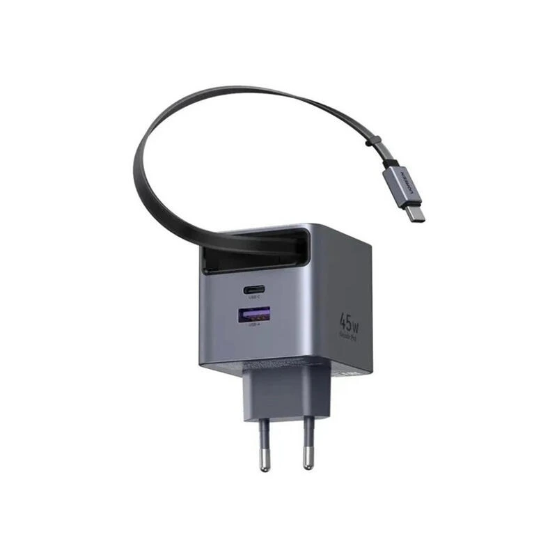 Ugreen 45W GaN Fast Charger With Retractable Cable 65822 Grey | დამტენი