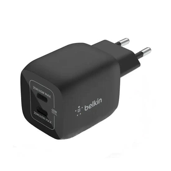 Belkin 45W Dual USB-C GaN Wall CHarger With PPS Black | დამტენი