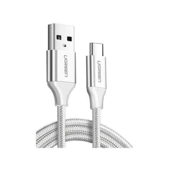 Ugreen USB-A 2.0 to USB-C Cable Nickel Plating Aluminum Braid 2m 60133 White | კაბელი