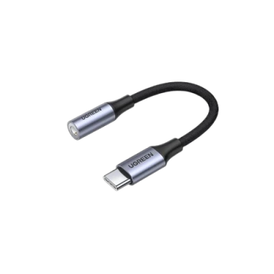 Ugreen USB-C to 3.5mm M/F Cable Aluminum Shell with Braided 10cm 80154 Grey | коннектор