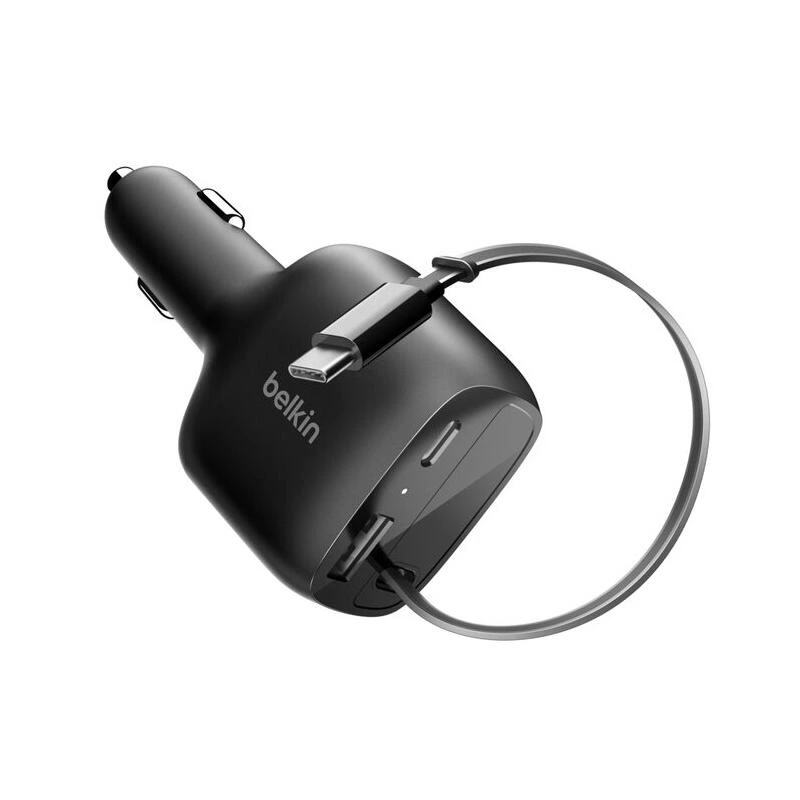 Belkin 75W 2-Port with Retractable USB-C cable Car Charger CCC001hqBK Black | დამტენი