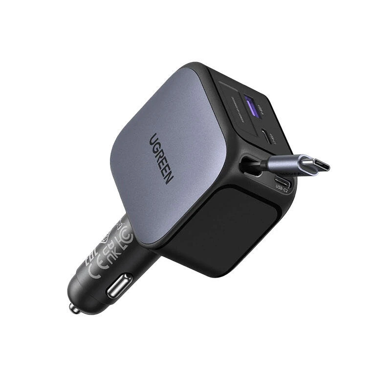 Ugreen Nexode 145W Car Charger With Retractable Type-C Cable 55910B Grey | დამტენი