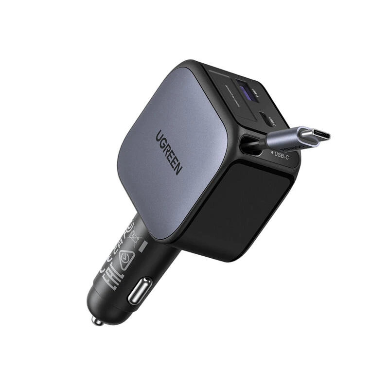 Ugreen Nexode 60W Car Charger With Retractable Type-C Cable 55212B Grey | დამტენი